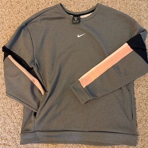 Nike Womens Crewneck Sweater in Gray with Pink and Black Stripes